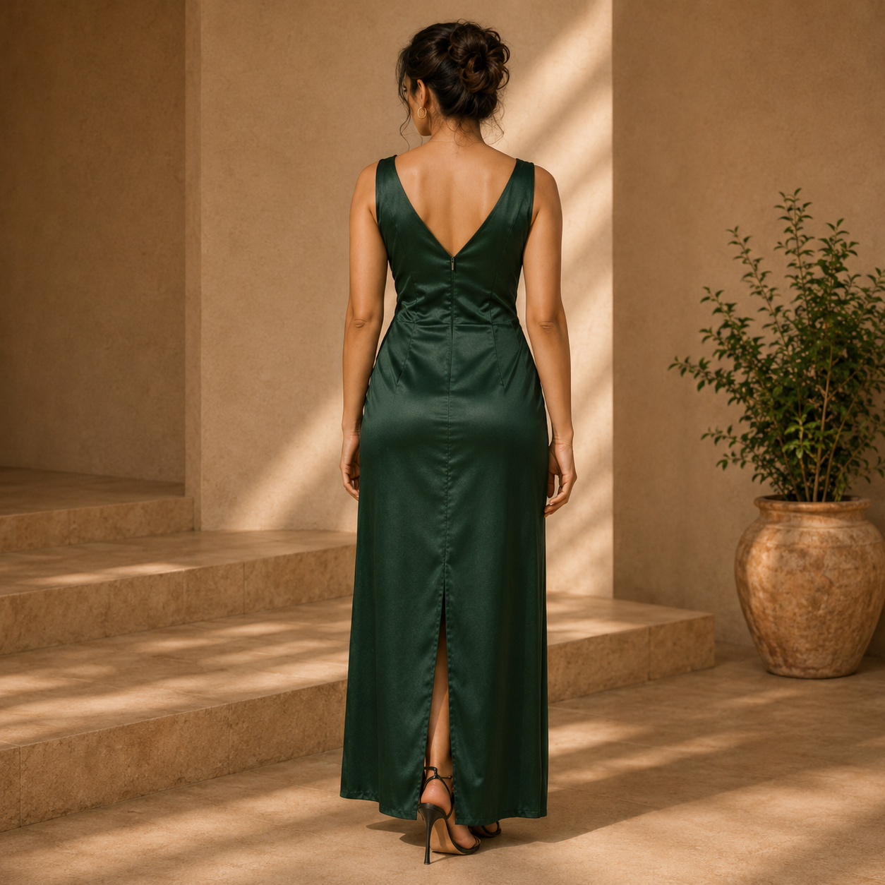 Emerald Bloom Cutout Satin Maxi Dress
