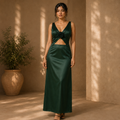Emerald Bloom Cutout Satin Maxi Dress