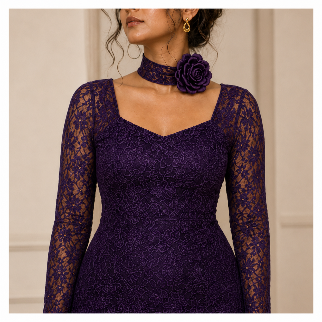 Regal Lace Asymmetric Dress