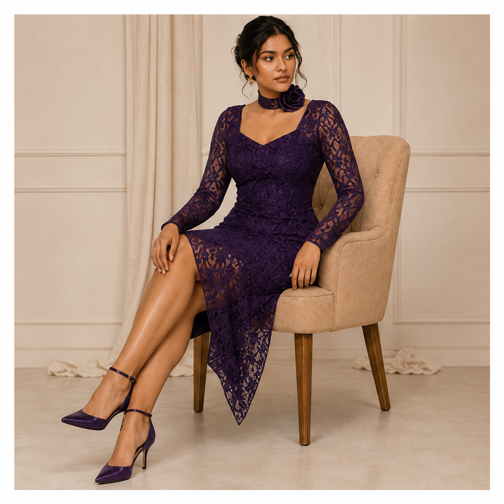 Regal Lace Asymmetric Dress
